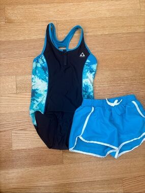 Gerry One-Piece Swimsuit with Zip Front and matching shorts